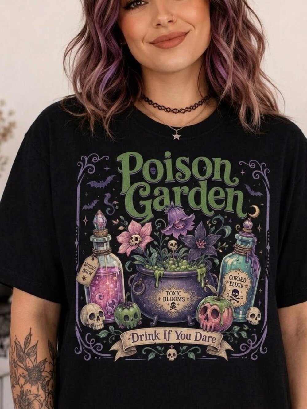 Poison Garden Drink If You Dare Vintage Halloween Graphic